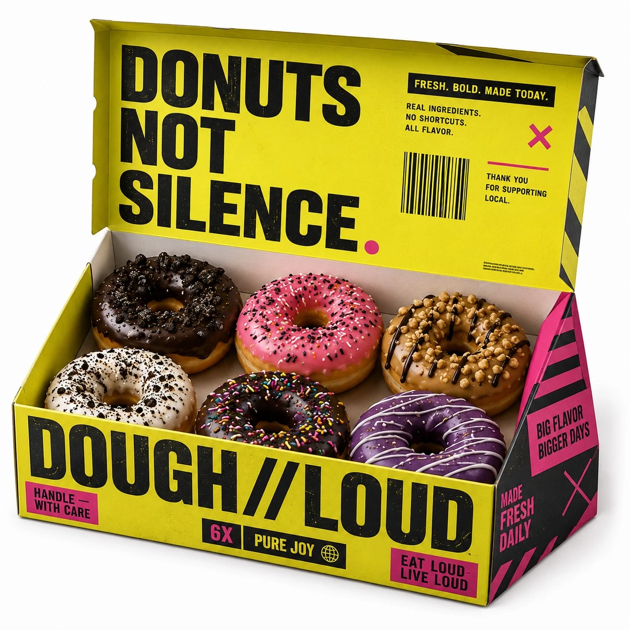 custom donut boxes brutalist open lid design