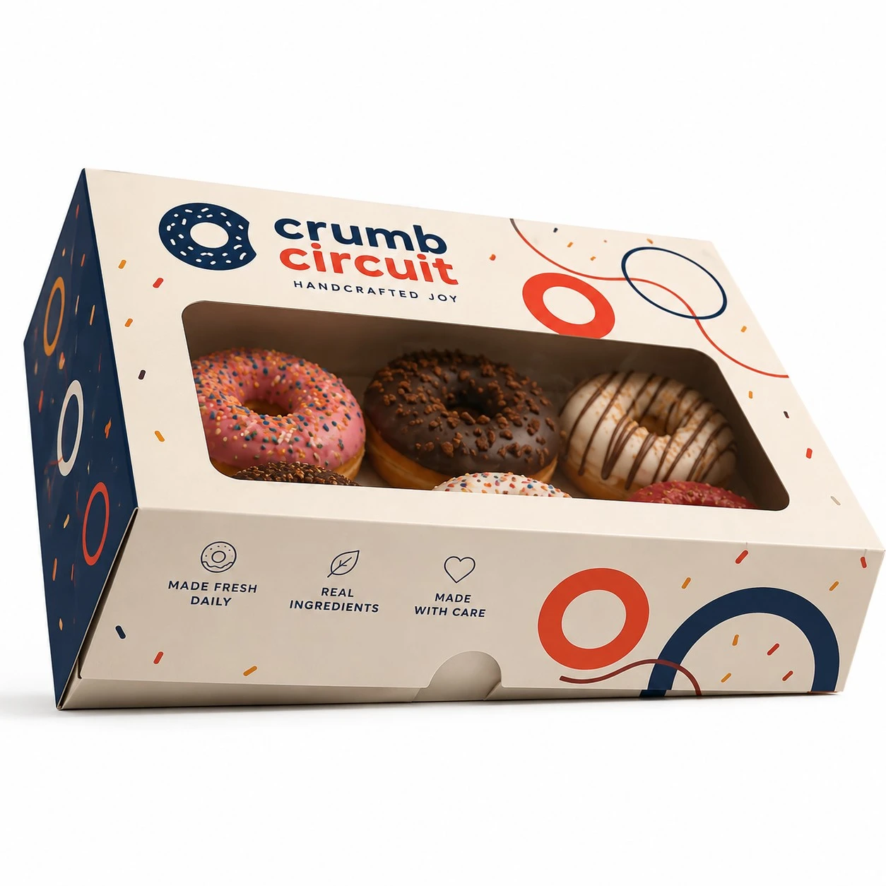custom donut boxes low angle display window