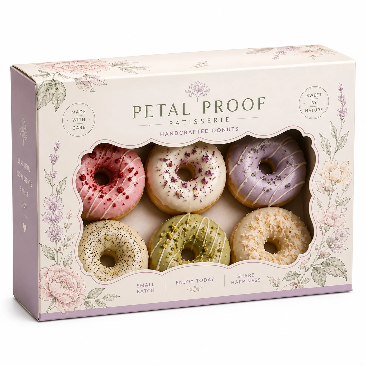 custom donut boxes pastel floral scalloped window