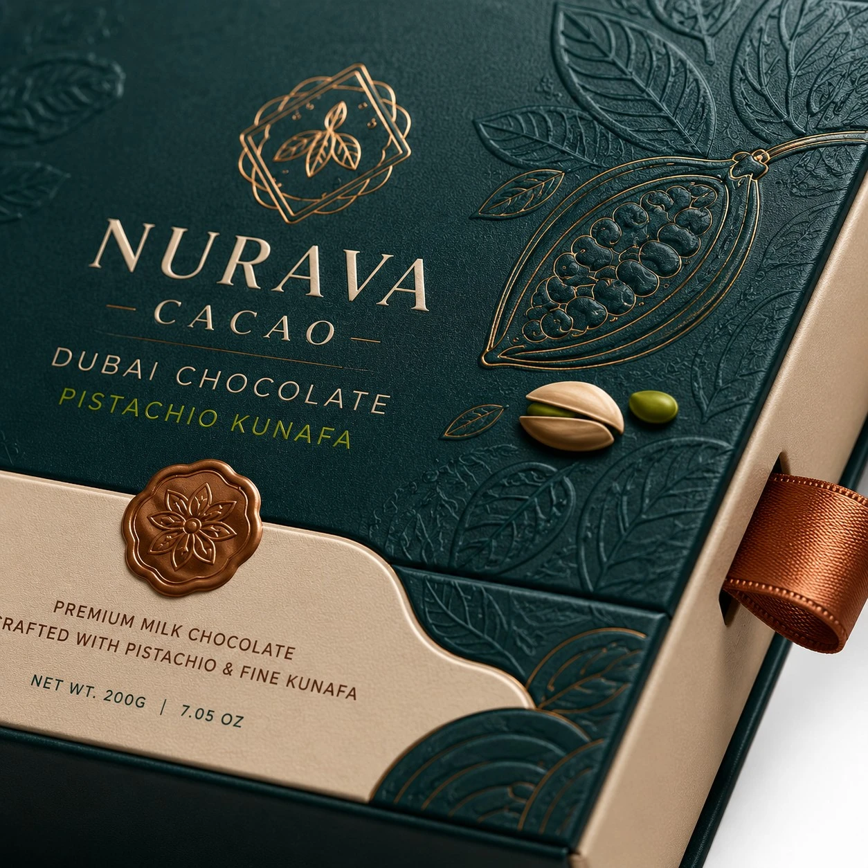 custom dubai chocolate box embossed foil macro