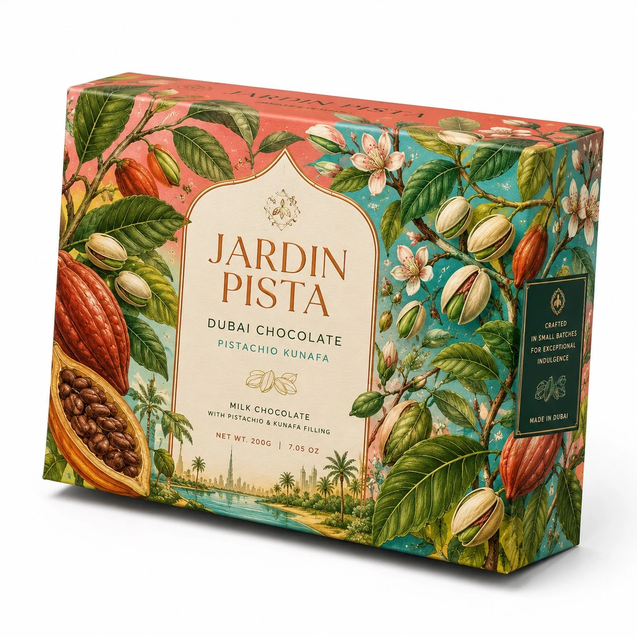 custom dubai chocolate boxes botanical illustrated