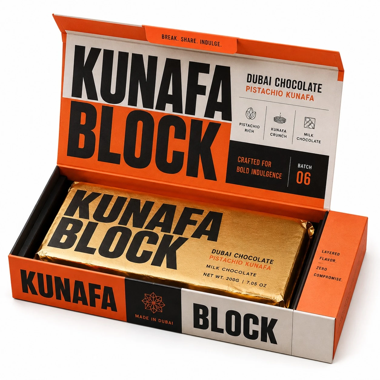 custom dubai chocolate boxes brutalist open carton
