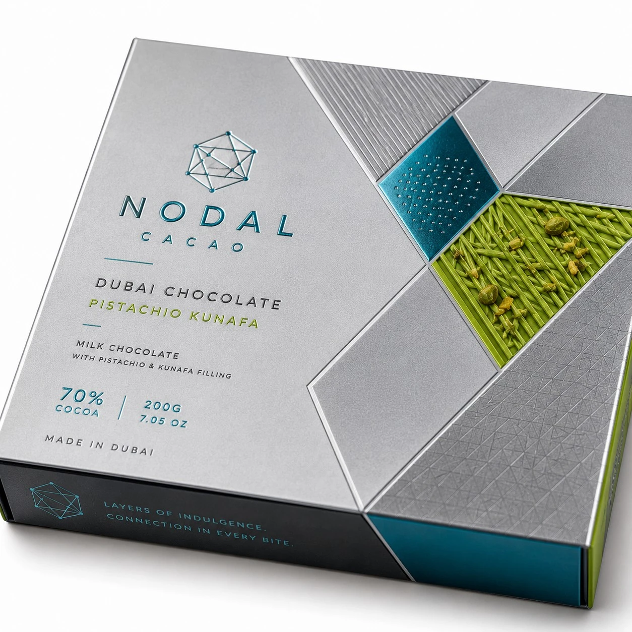 custom dubai chocolate boxes silver geometric detail
