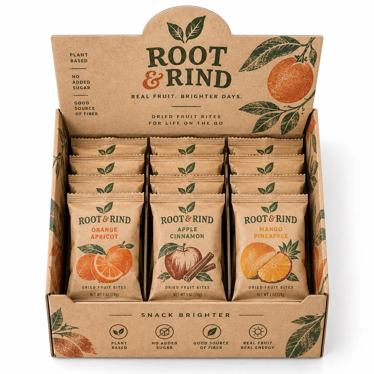 custom flat tuck display boxes kraft dried fruit display