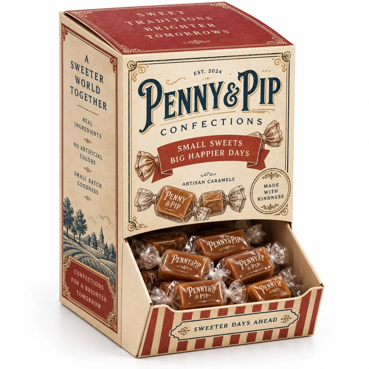 custom gravity dispenser boxes penny pip vintage