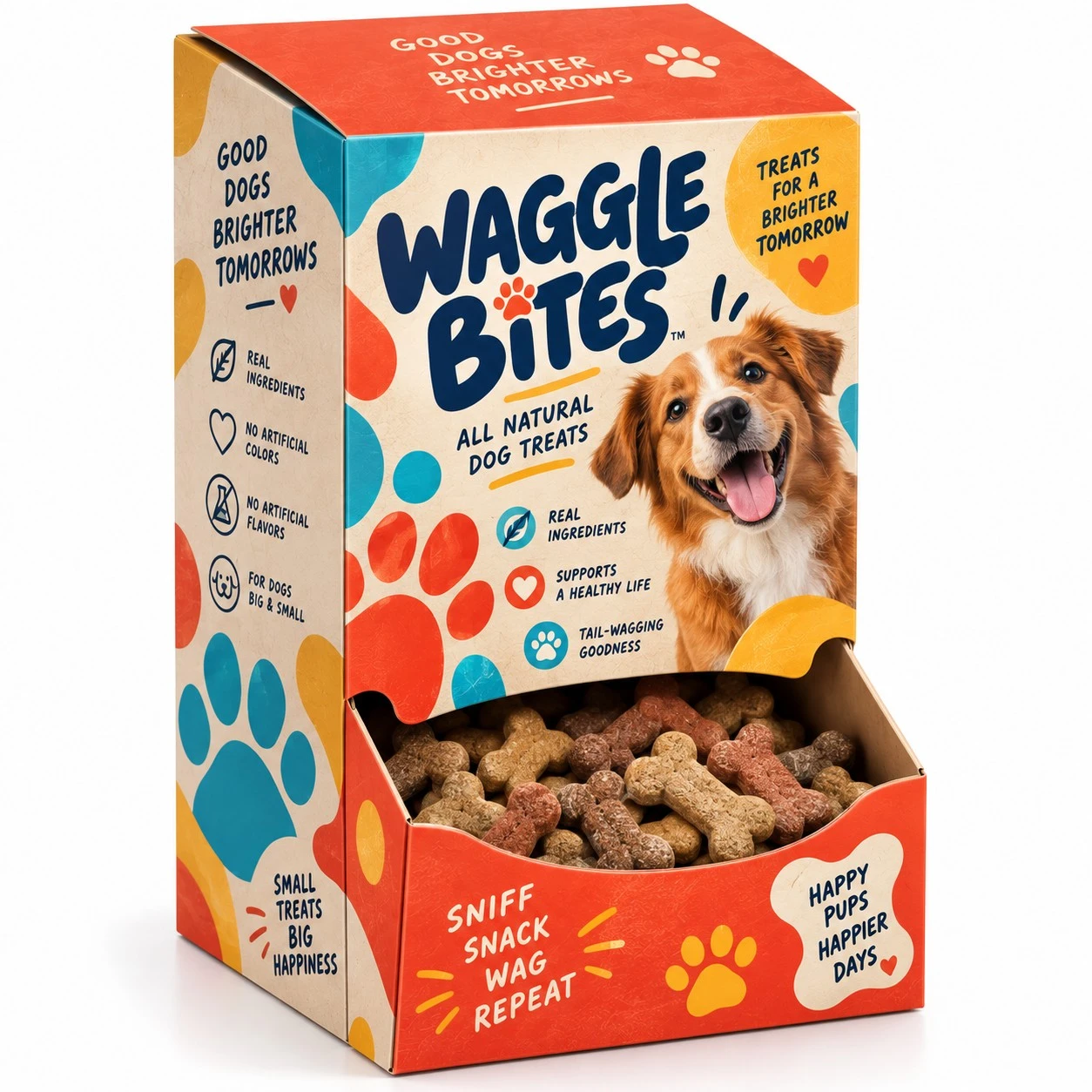 custom gravity dispenser boxes waggle bites pet