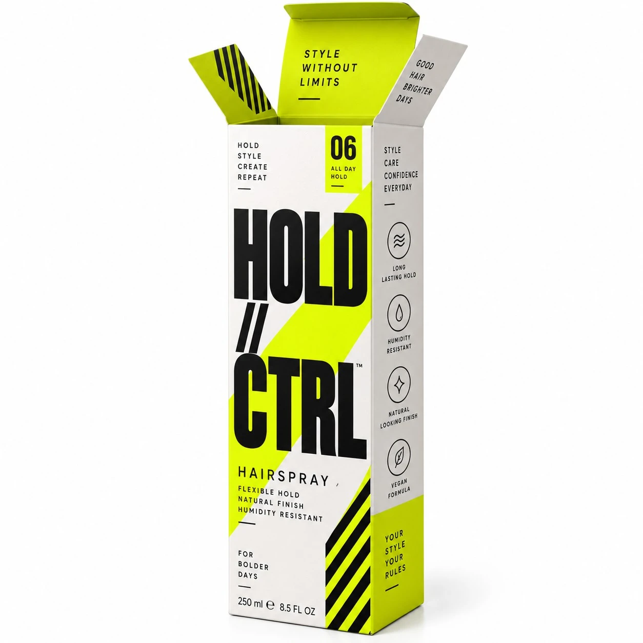 custom hairspray boxes brutalist open flap.webp