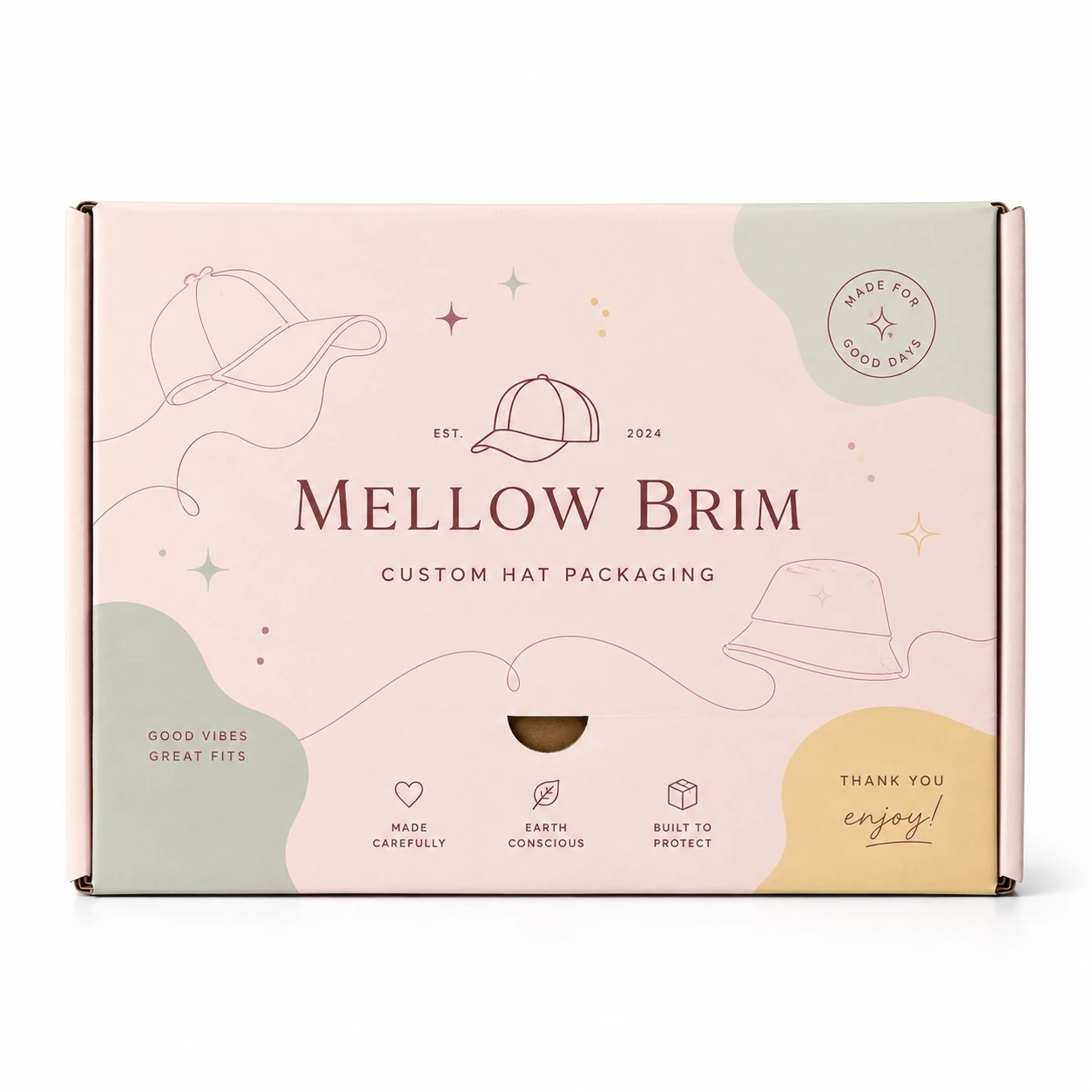 custom hat packaging mellow brim pastel design