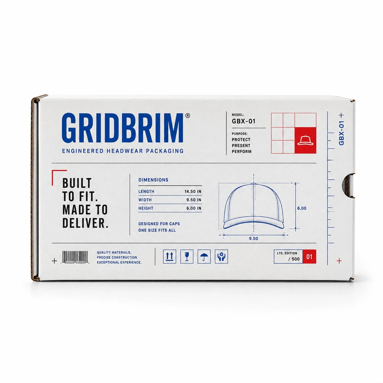 custom hat shipping box gridbrim technical design