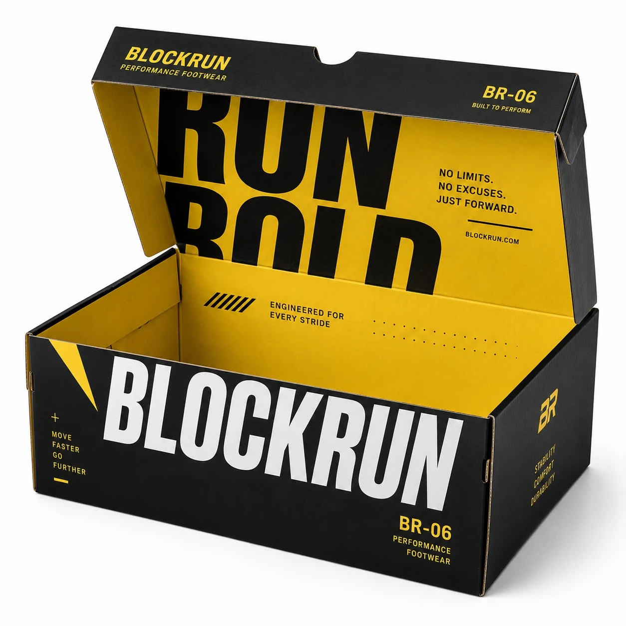 custom hinged shoe box blockrun interior printing