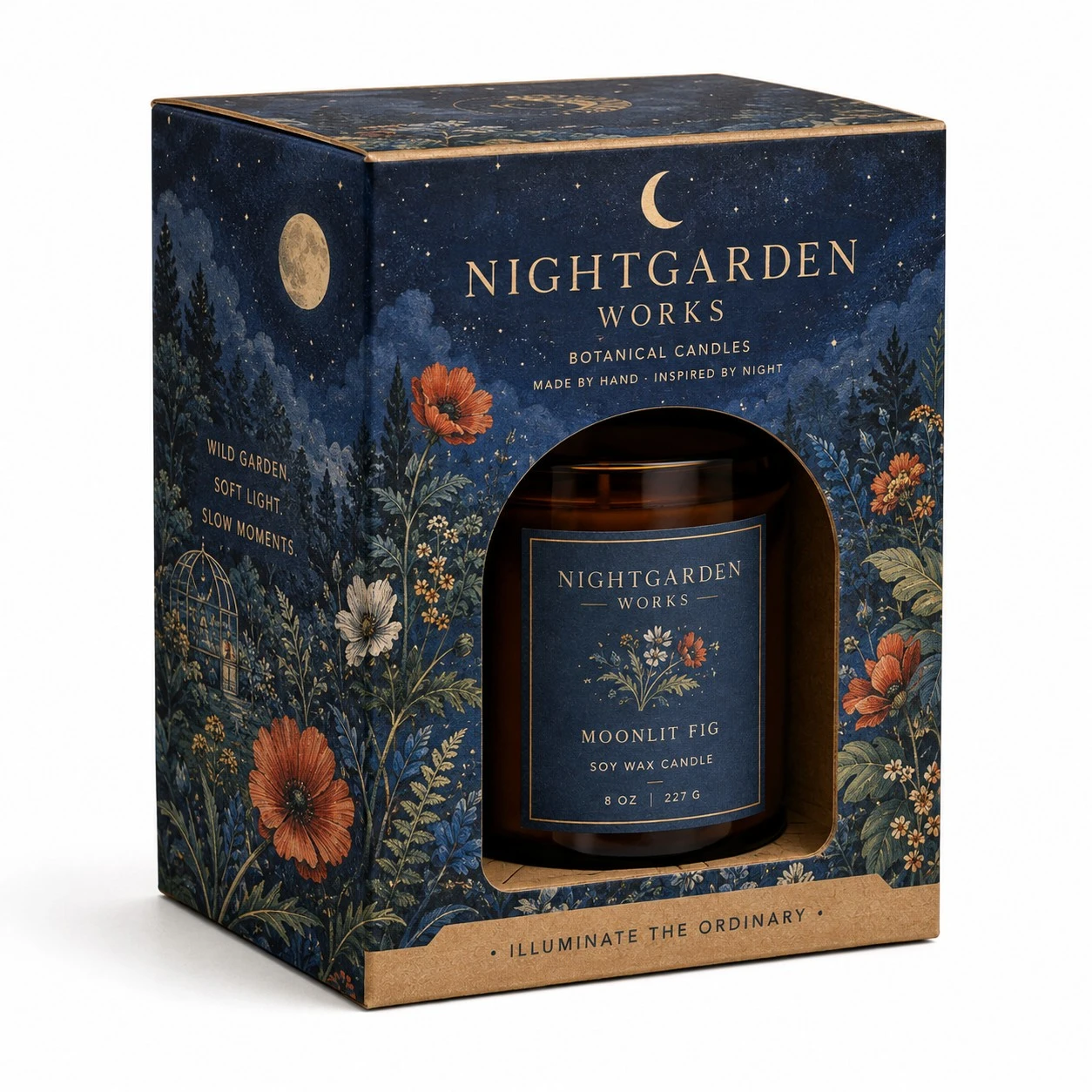custom kraft candle box nightgarden window