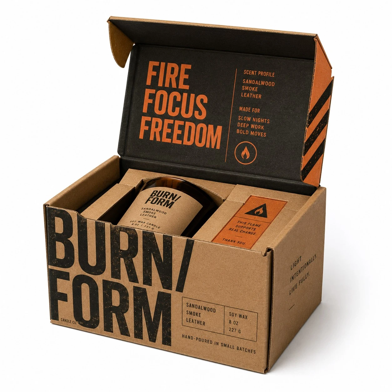 custom kraft candle box open mailer insert