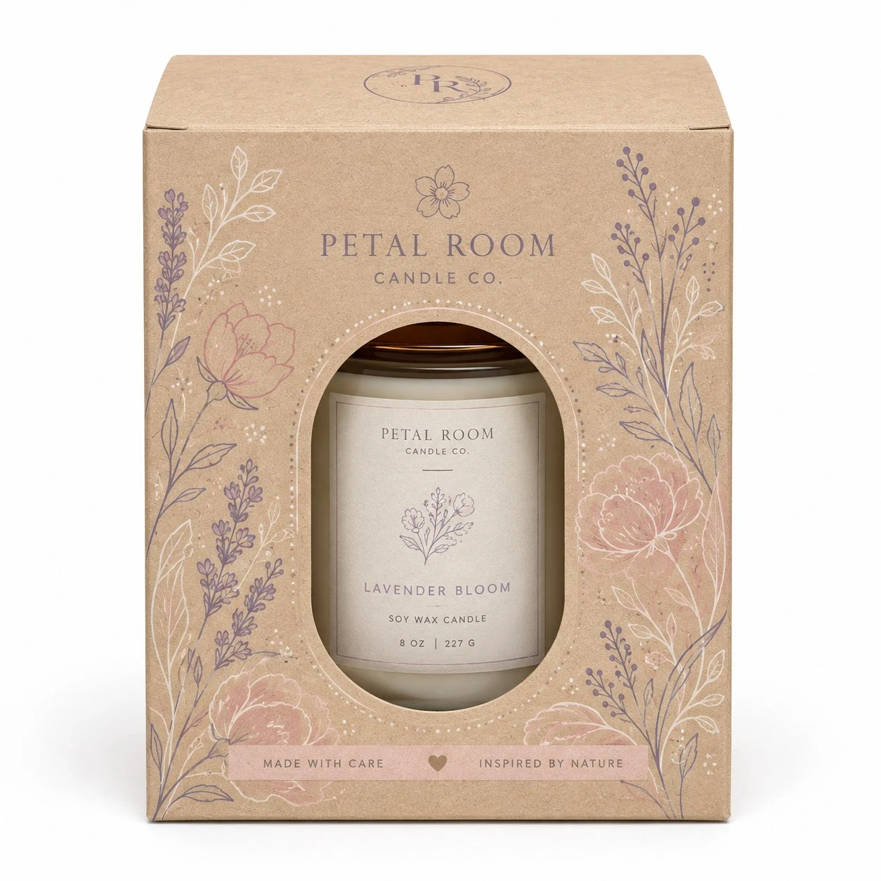 custom kraft candle box pastel floral window