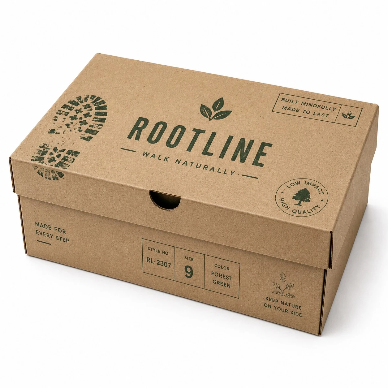 custom kraft cardboard shoe box rootline design