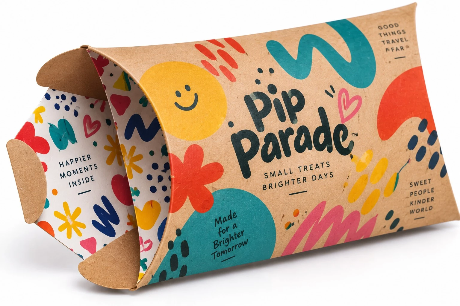 custom kraft pillow box pip parade open