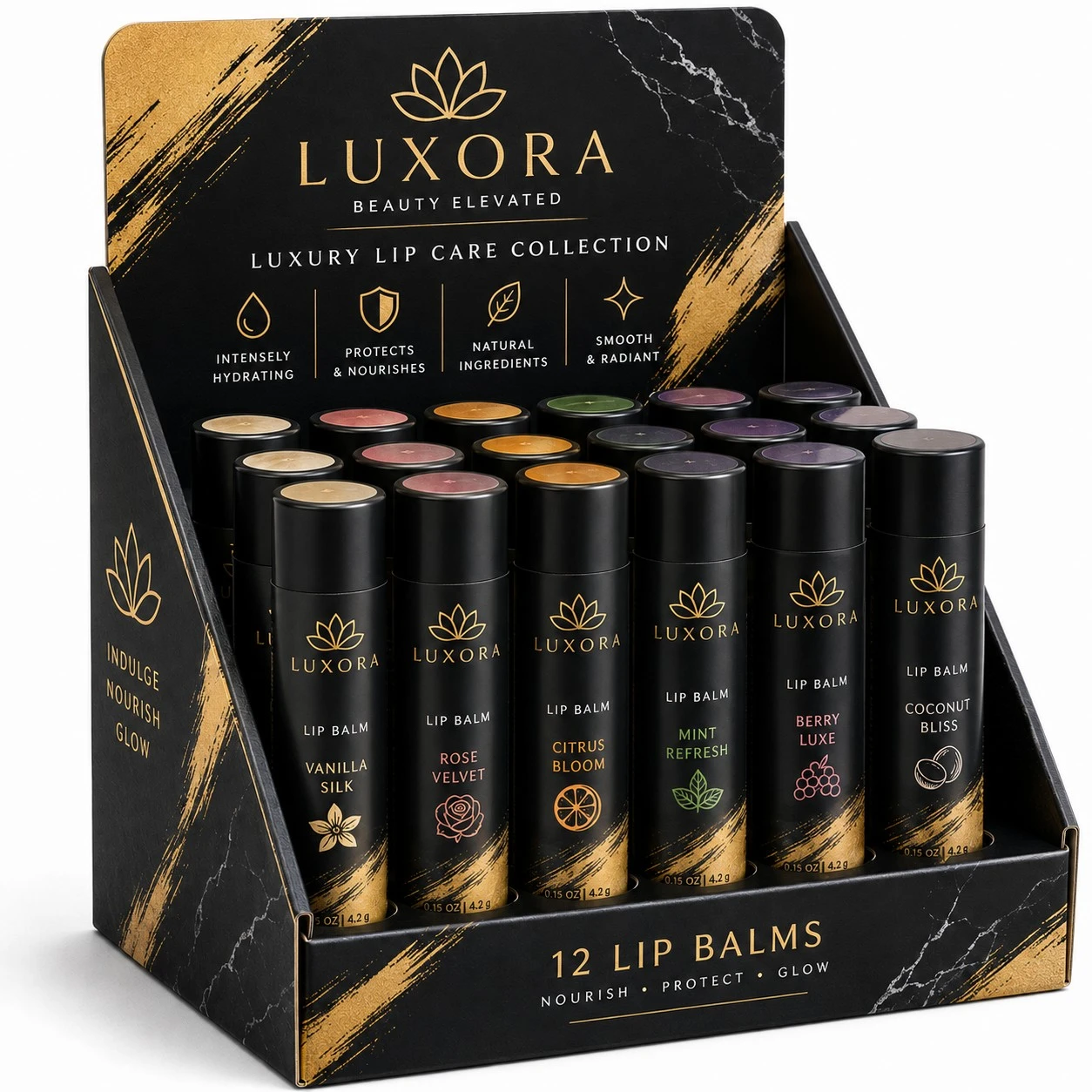 custom lip balm display boxes black gold luxury