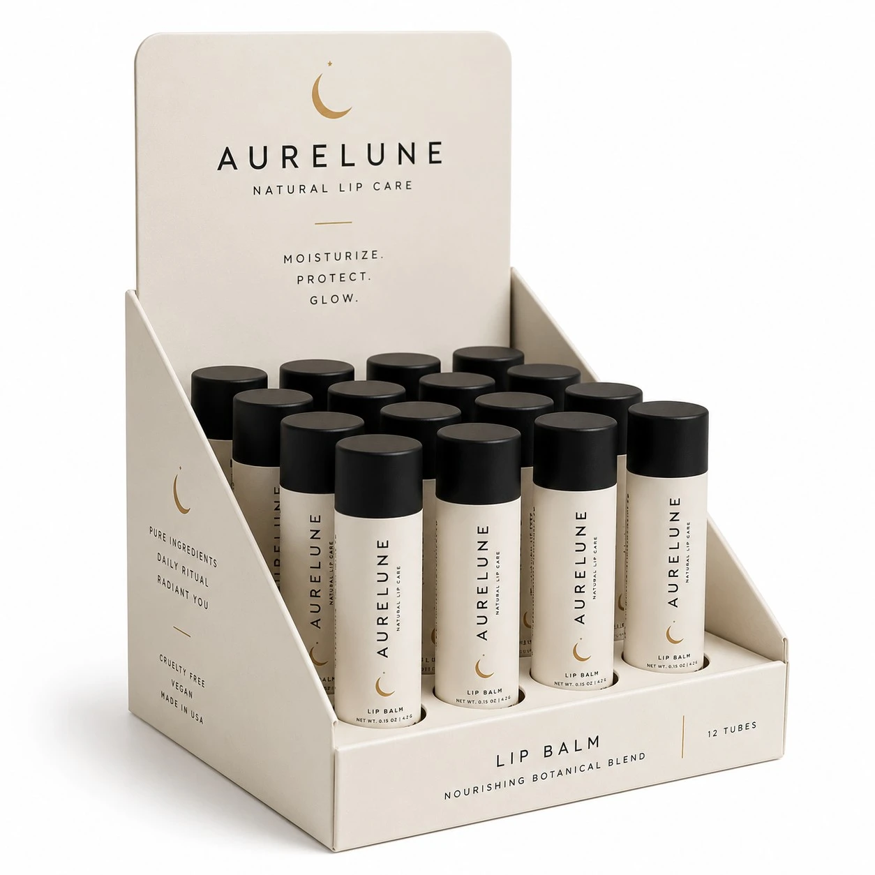 custom lip balm display boxes ivory minimal