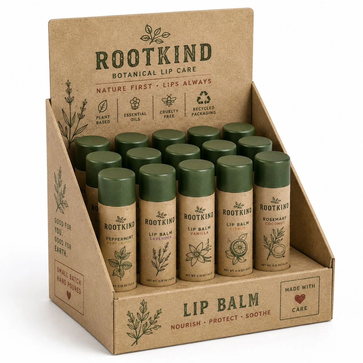 custom lip balm display boxes kraft botanical