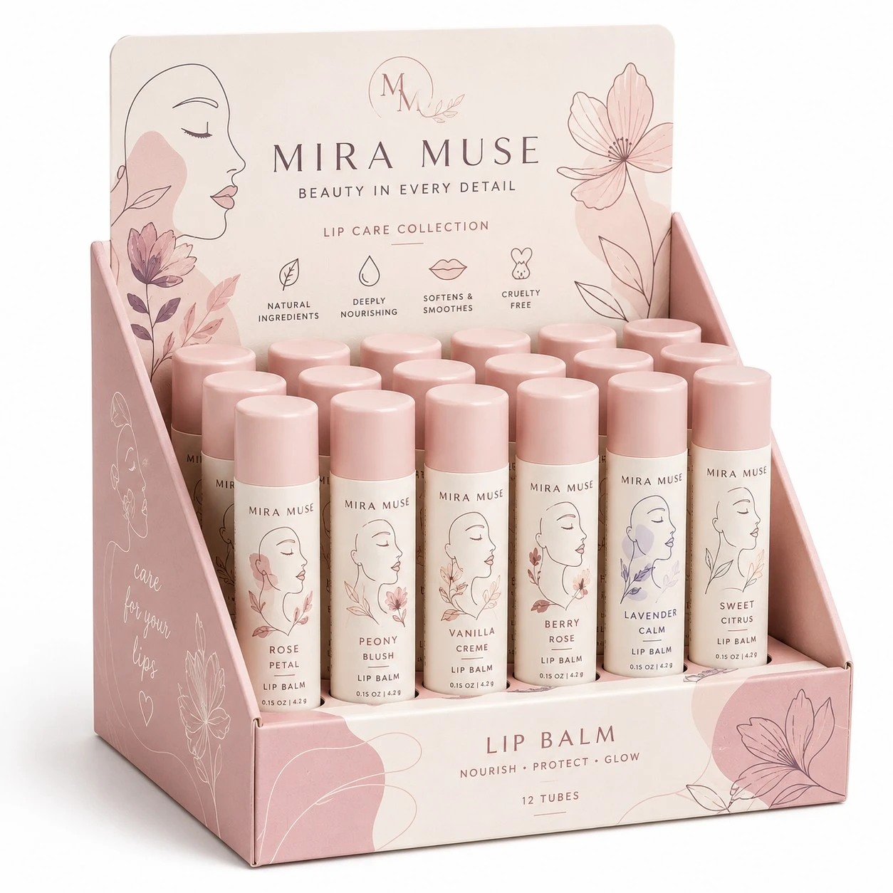 custom lip balm display boxes pastel line art