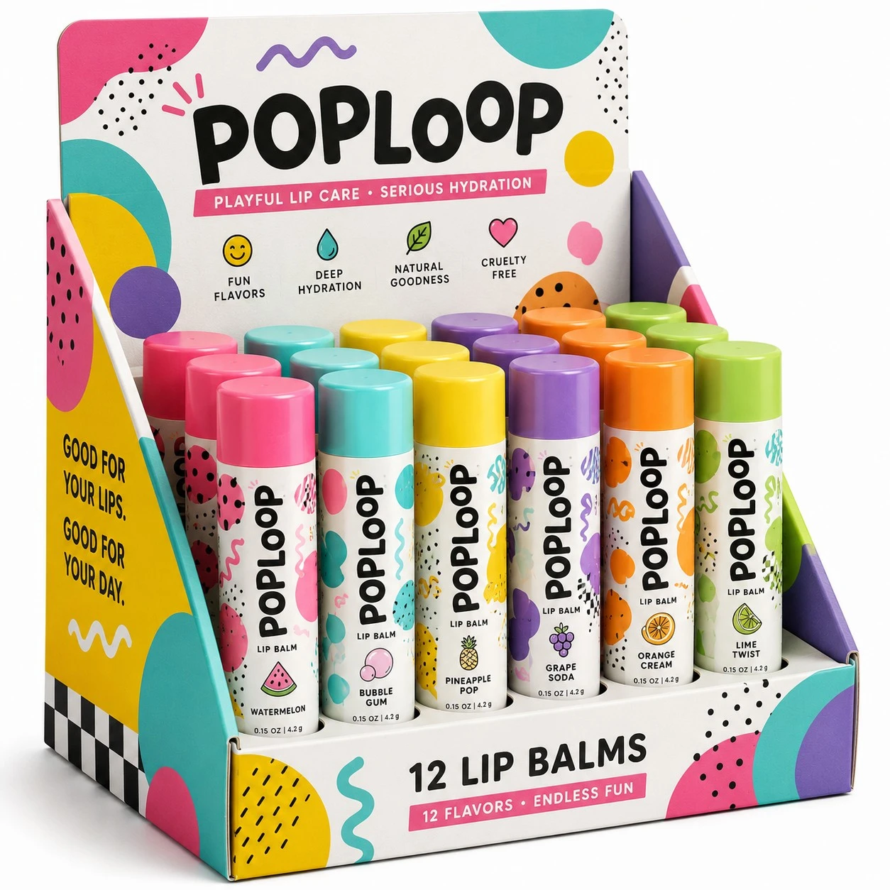 custom lip balm display boxes playful shapes