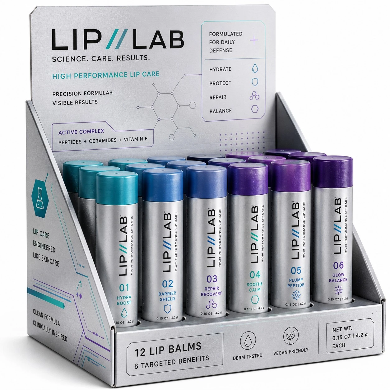 custom lip balm display boxes silver tech