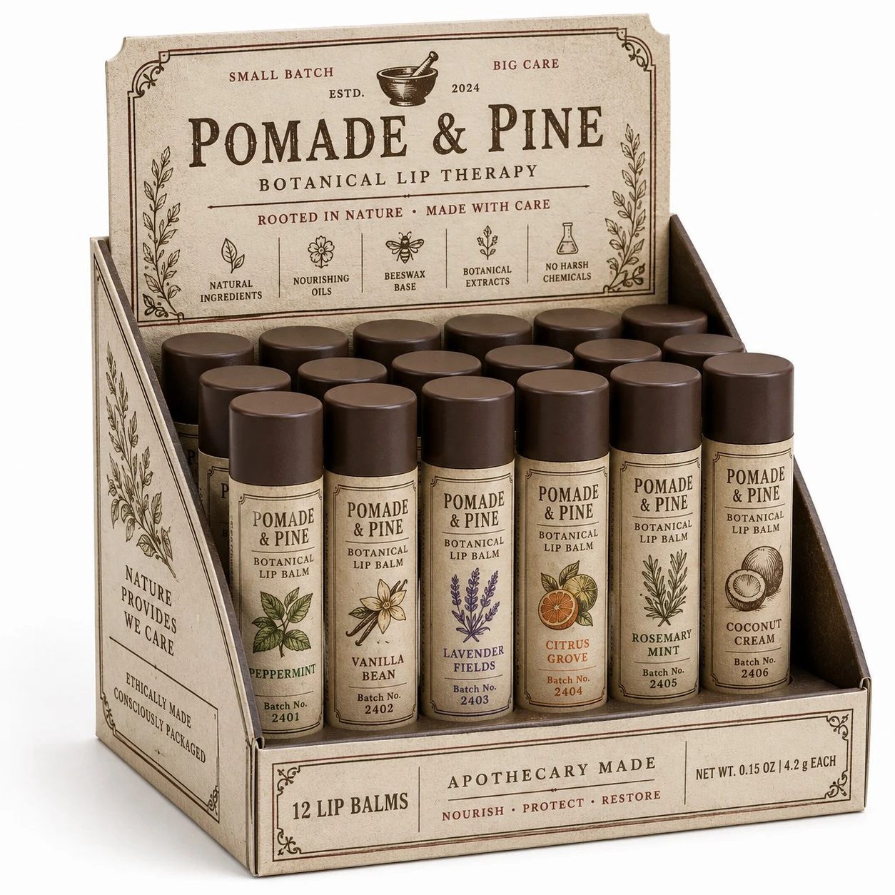 custom lip balm display boxes vintage apothecary