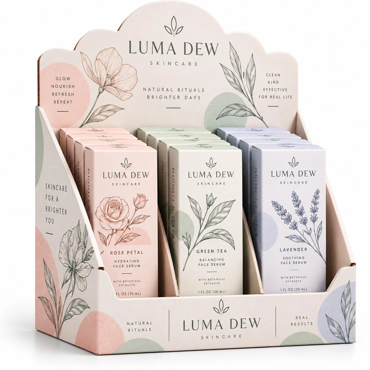 custom pdq boxes pastel skincare display