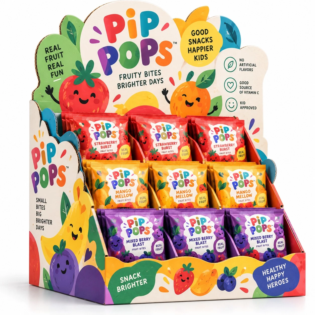 custom pdq boxes tiered fruit snack display