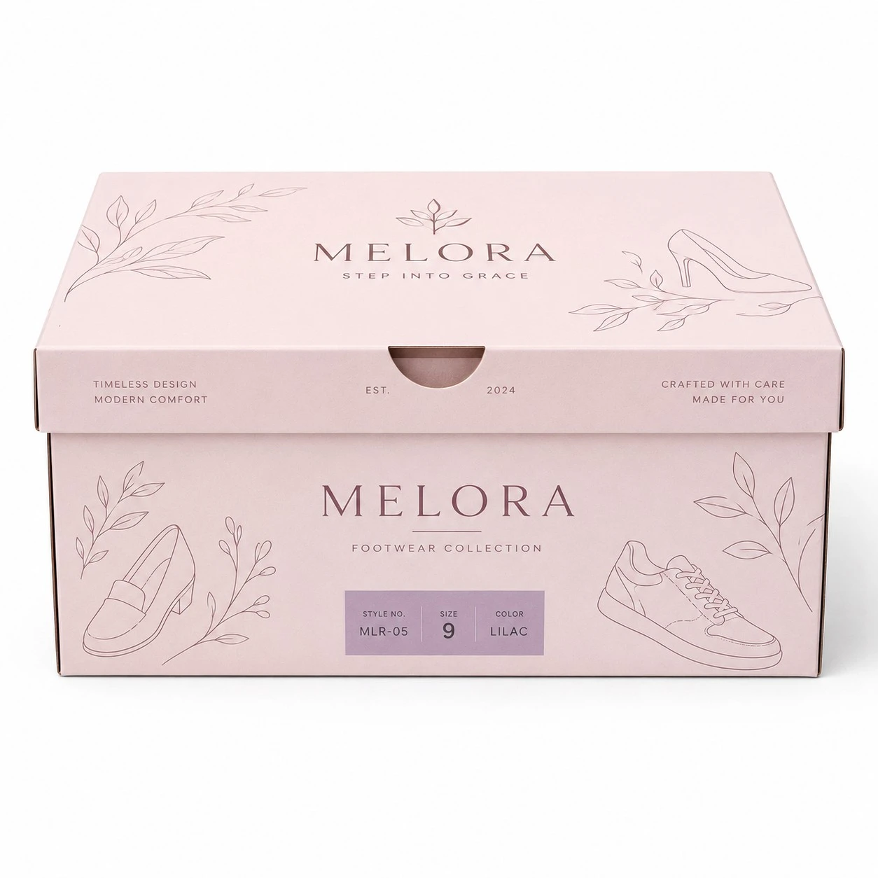custom pink shoe box melora line art design
