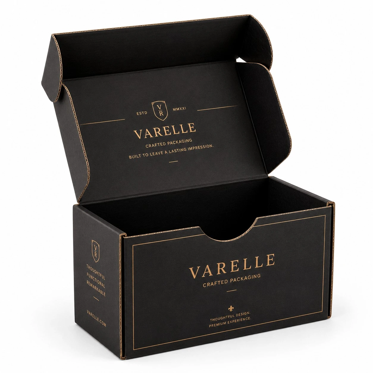 custom roll end tuck top boxes black luxury print