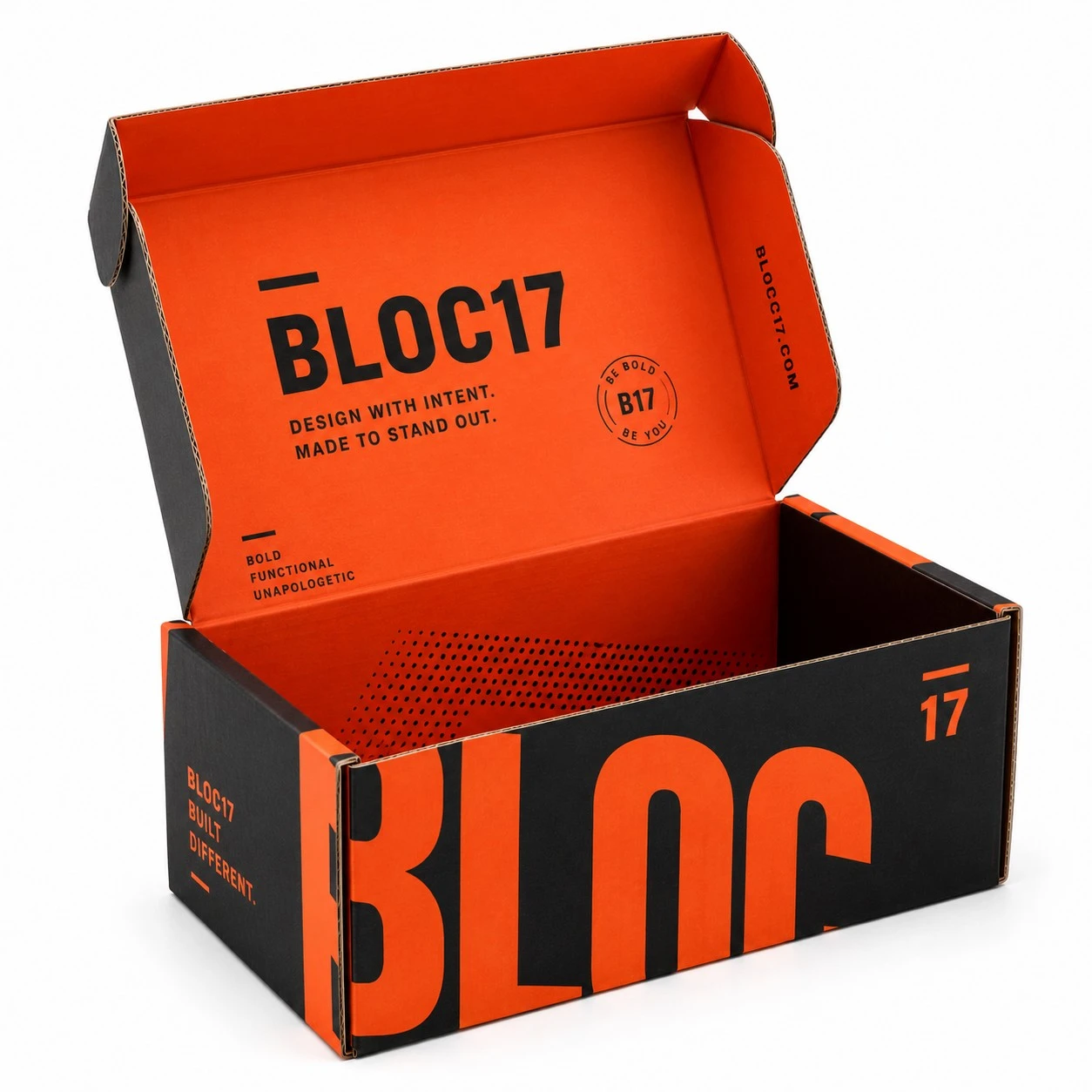custom roll end tuck top boxes orange brutalist print