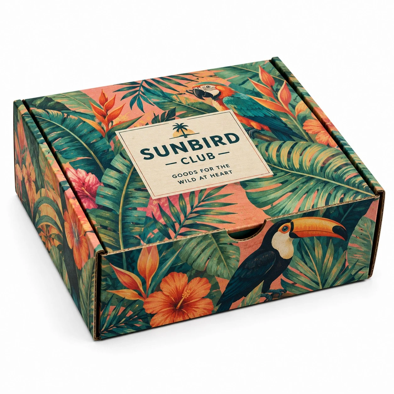 custom roll end tuck top boxes tropical illustration