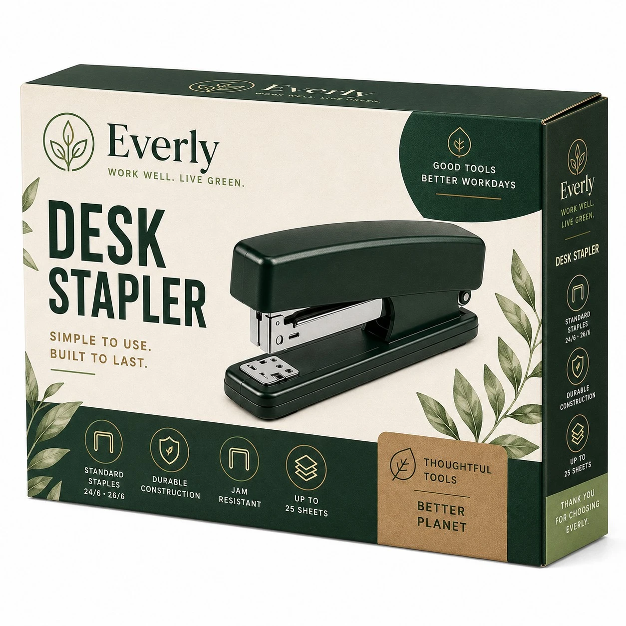 custom stapler boxes everly green retail carton