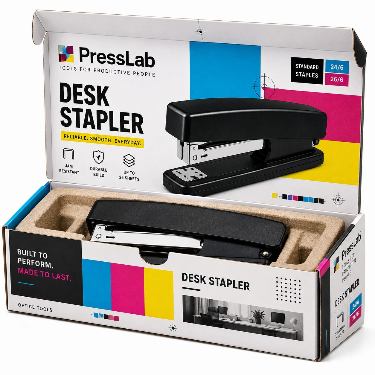 custom stapler boxes presslab open cmyk pack