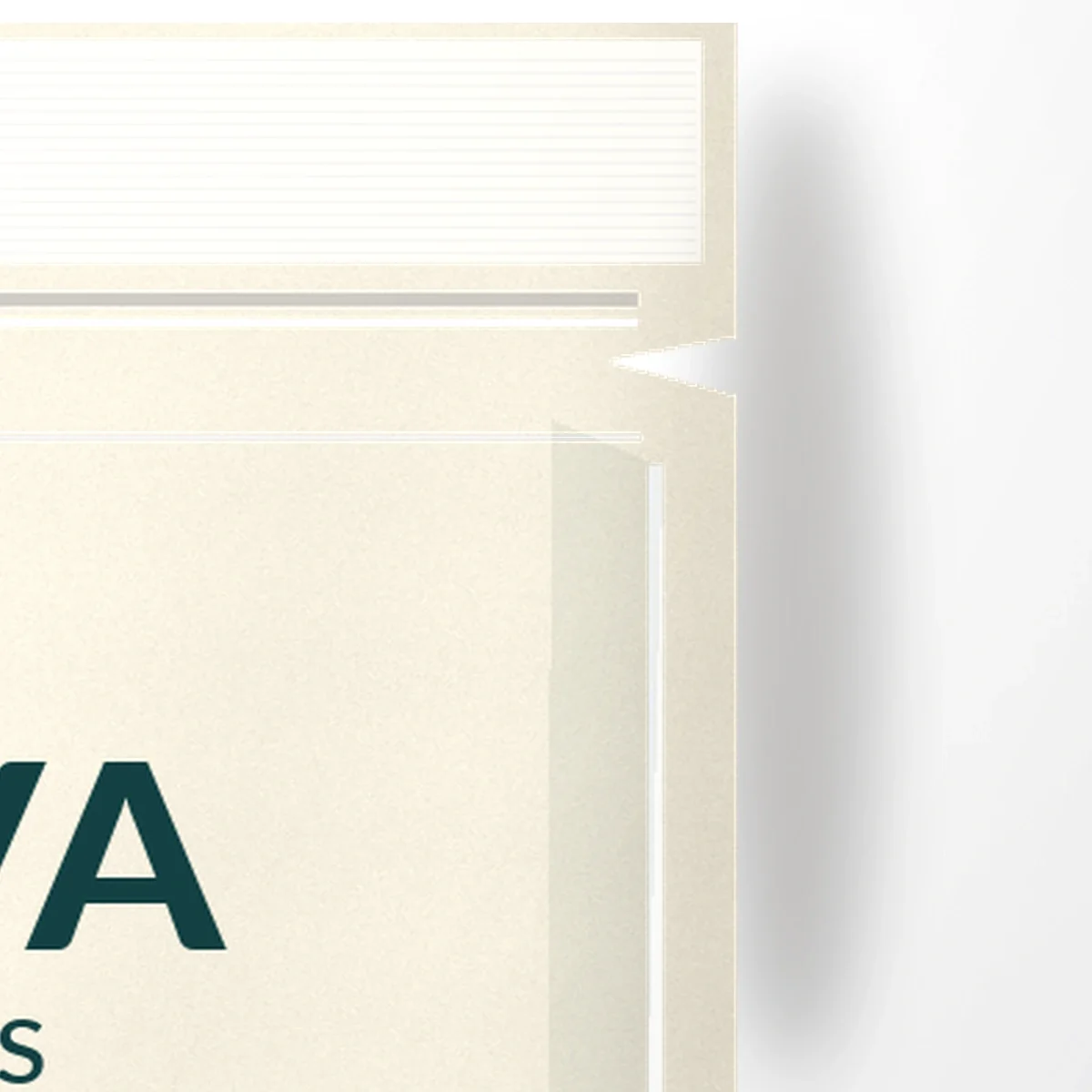 Close-up of the upper packaging seam and partial BRIAVA lettering printed on an ivory surface.