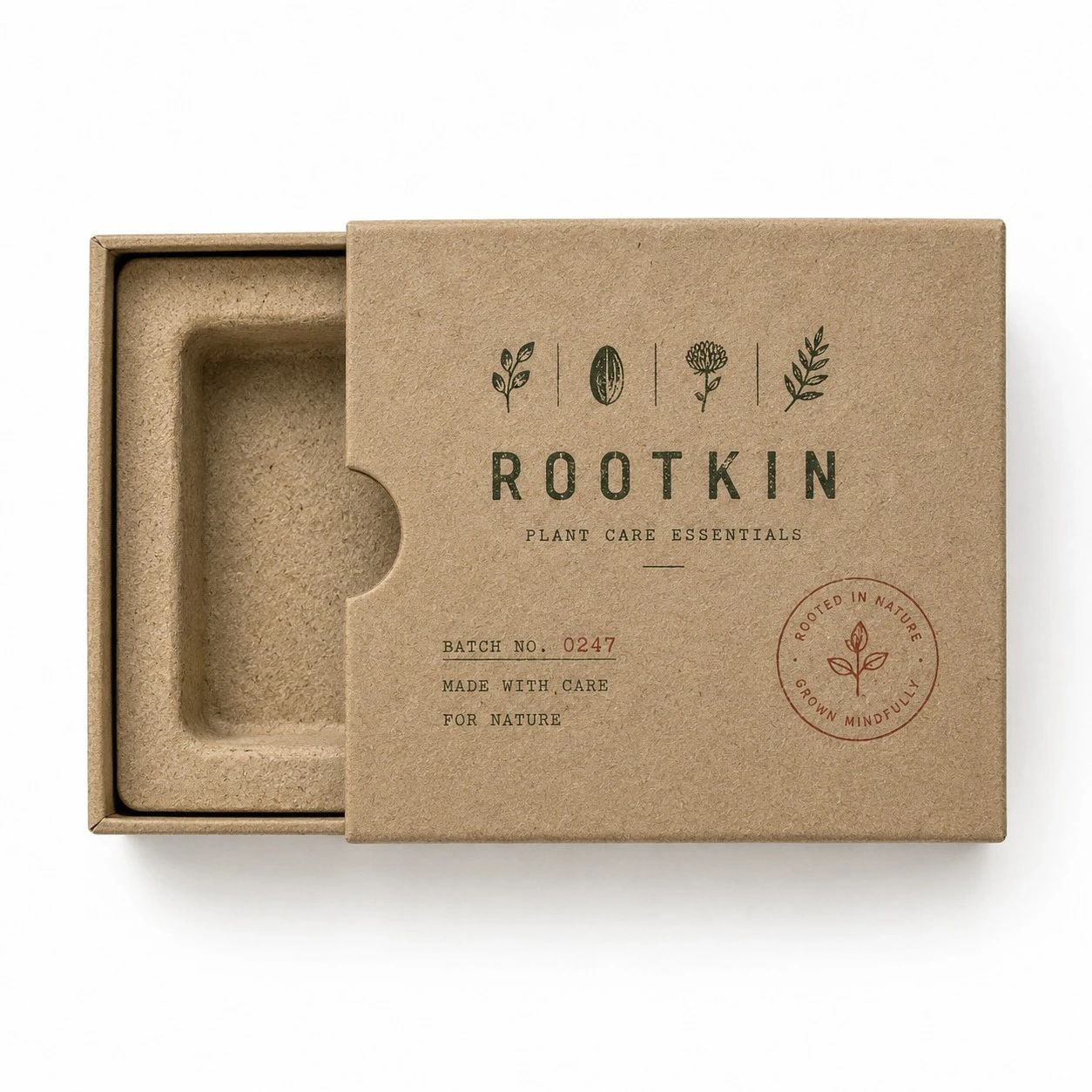 custom thumb cut boxes kraft botanical top view
