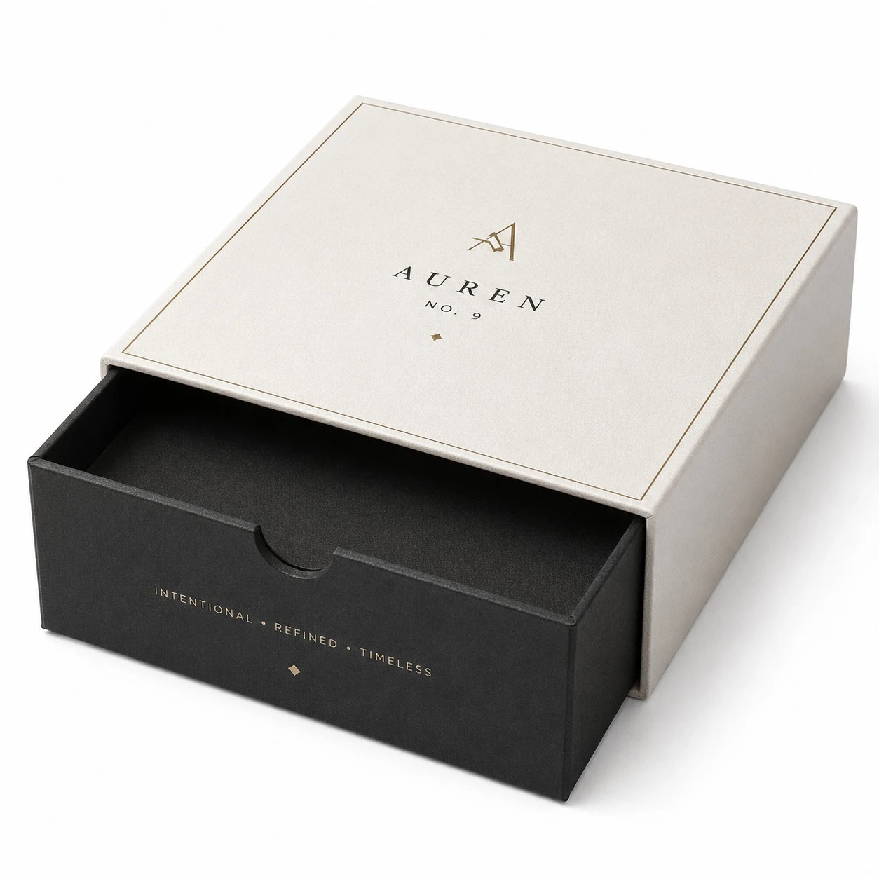 custom thumb cut boxes minimal ivory black drawer