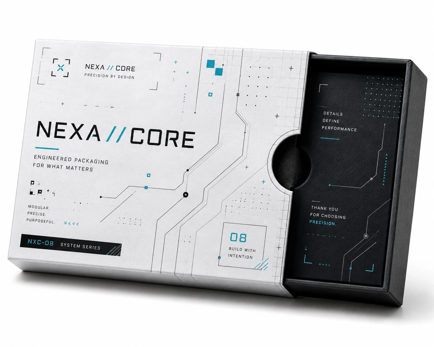 custom thumb cut boxes tech grid cyan black detail