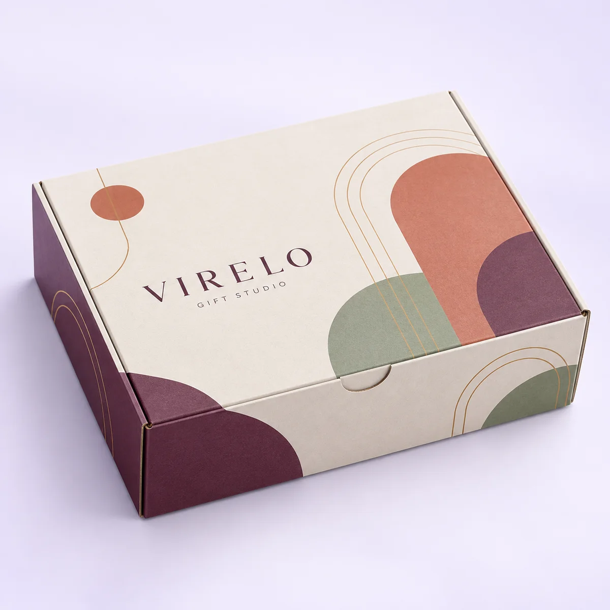 Custom tuck top gift box from an elevated angle.