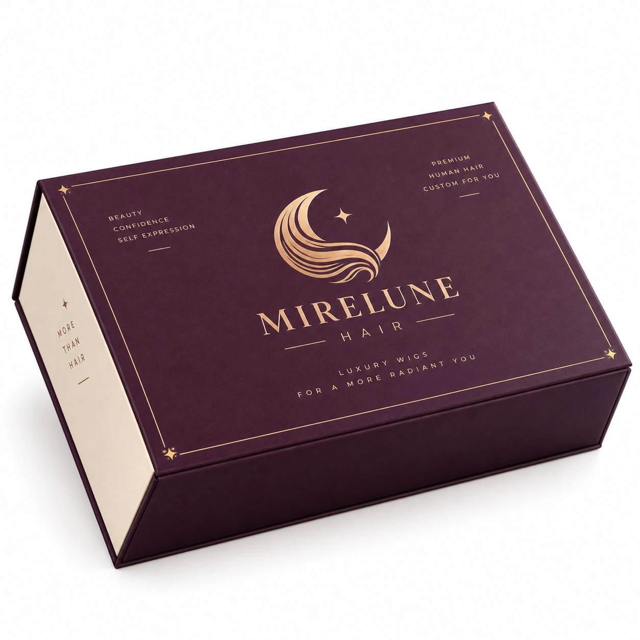 custom wig boxes deep plum gold luxury