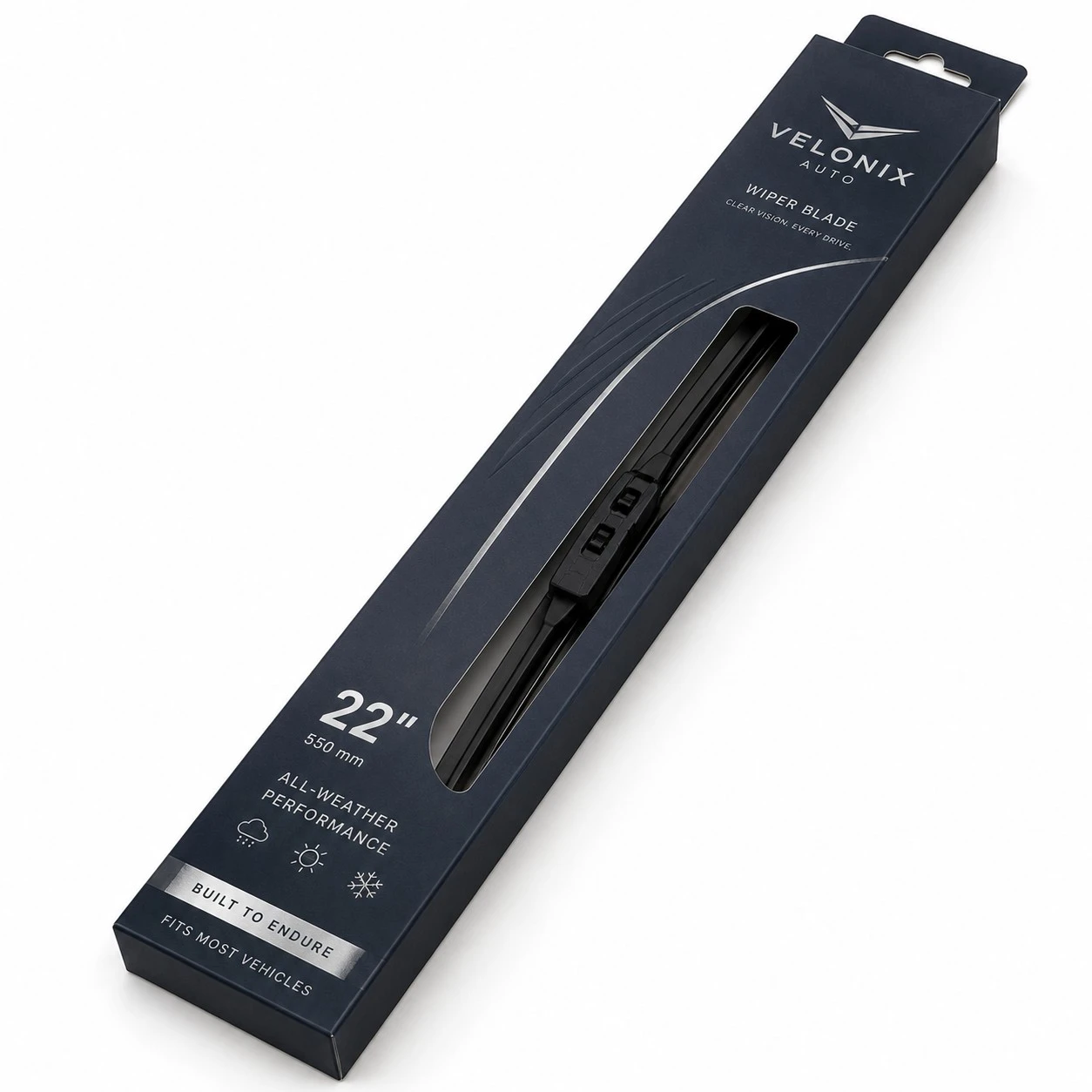 custom wiper blade packaging velonix navy window