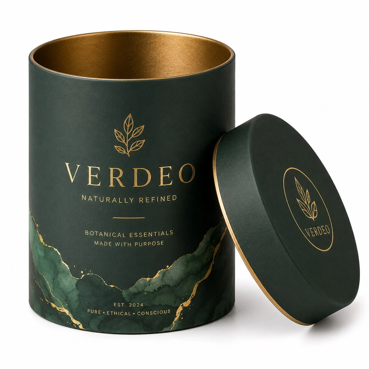 cylindrical custom clothing gift box green gold