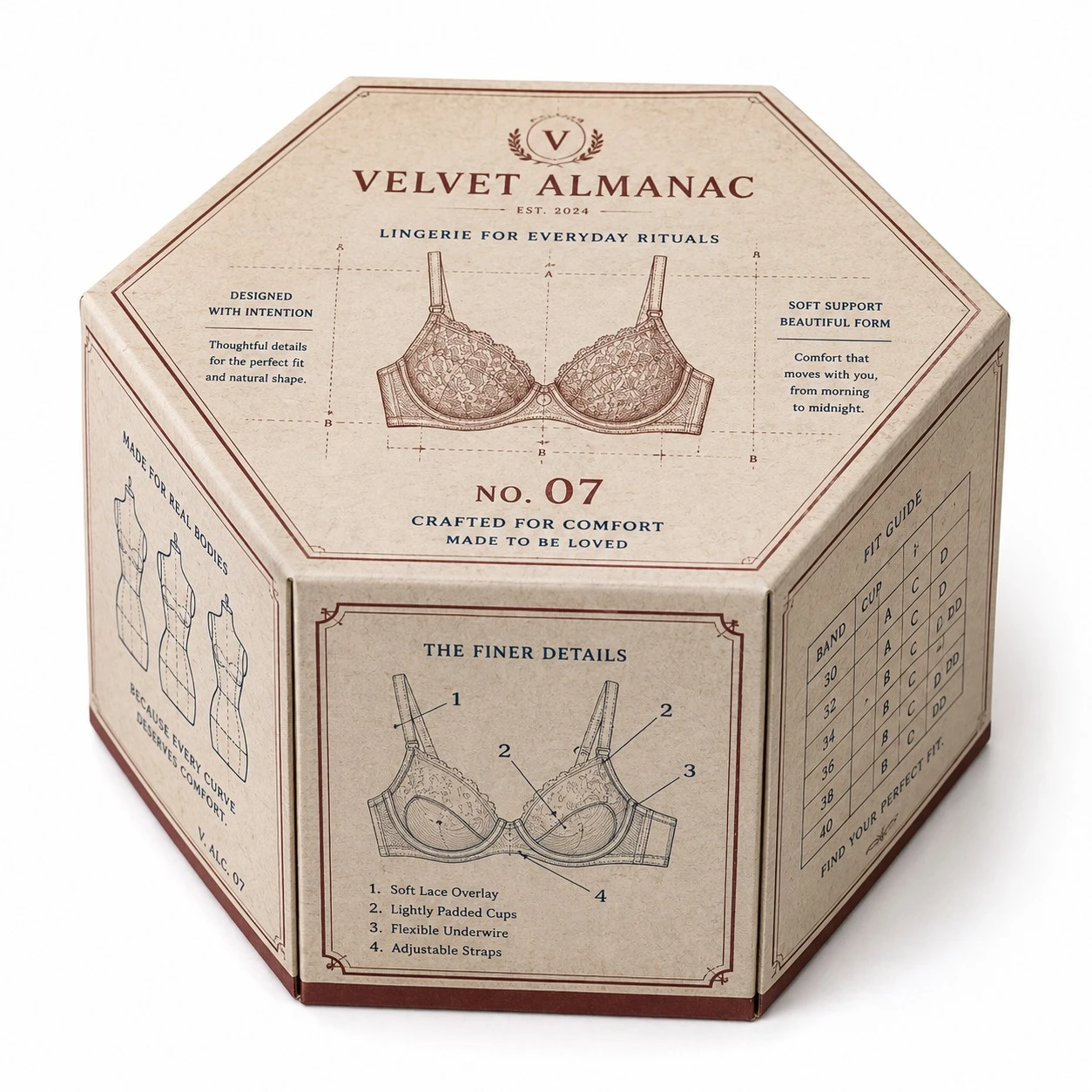 hexagonal custom bra box vintage packaging design