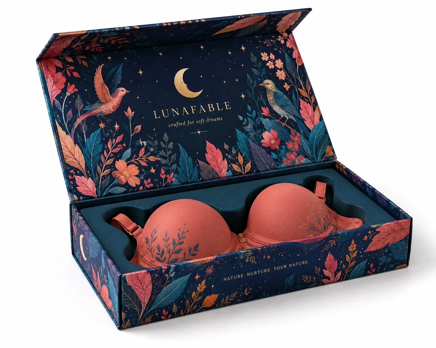 illustrated magnetic custom bra box floral luxury