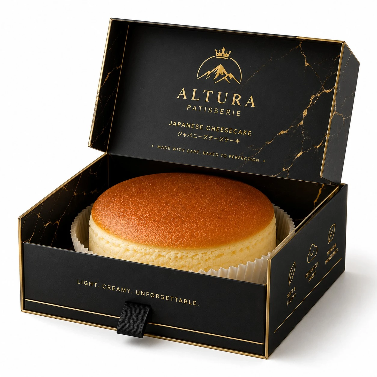 japanese cheesecake packaging black gold presentation box