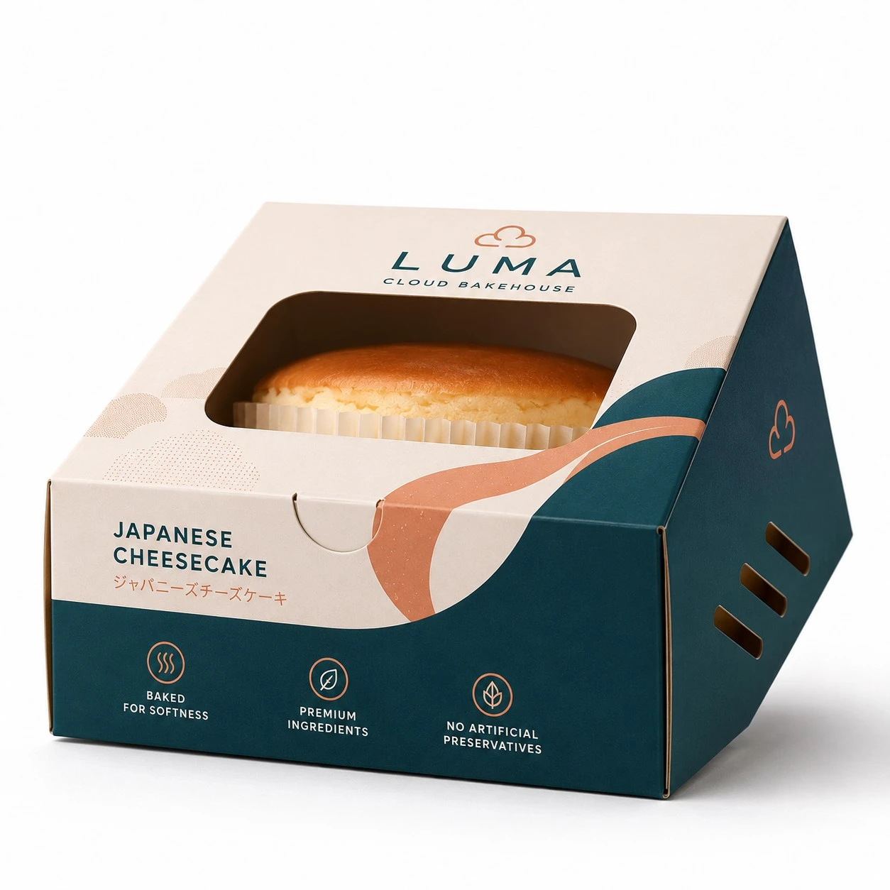 japanese cheesecake packaging low angle window