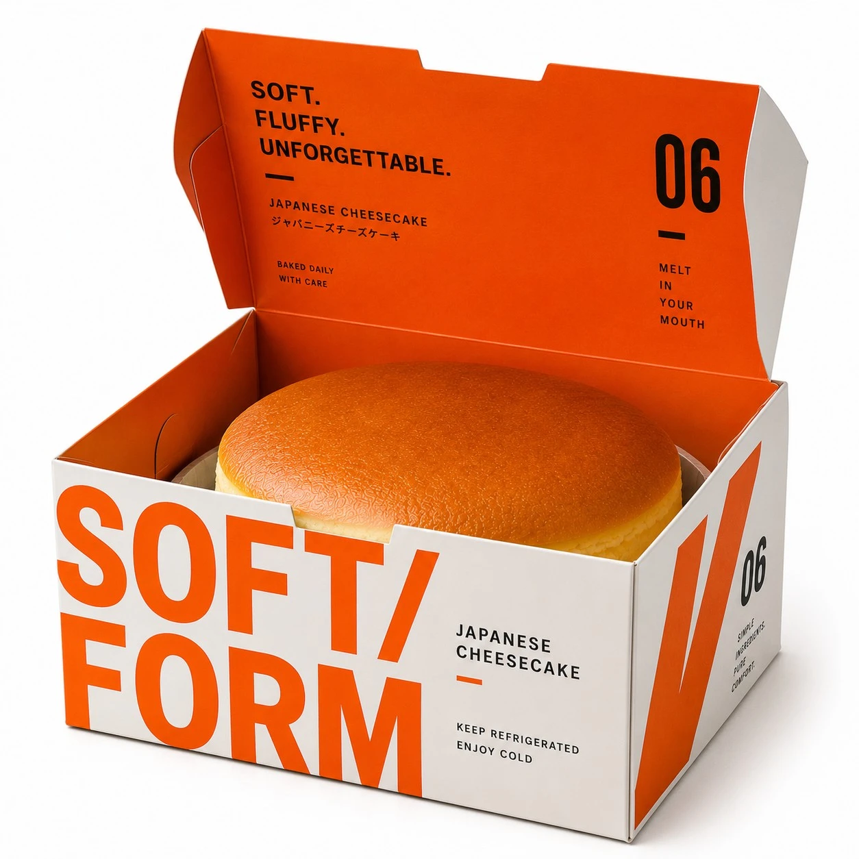 japanese cheesecake packaging orange open box