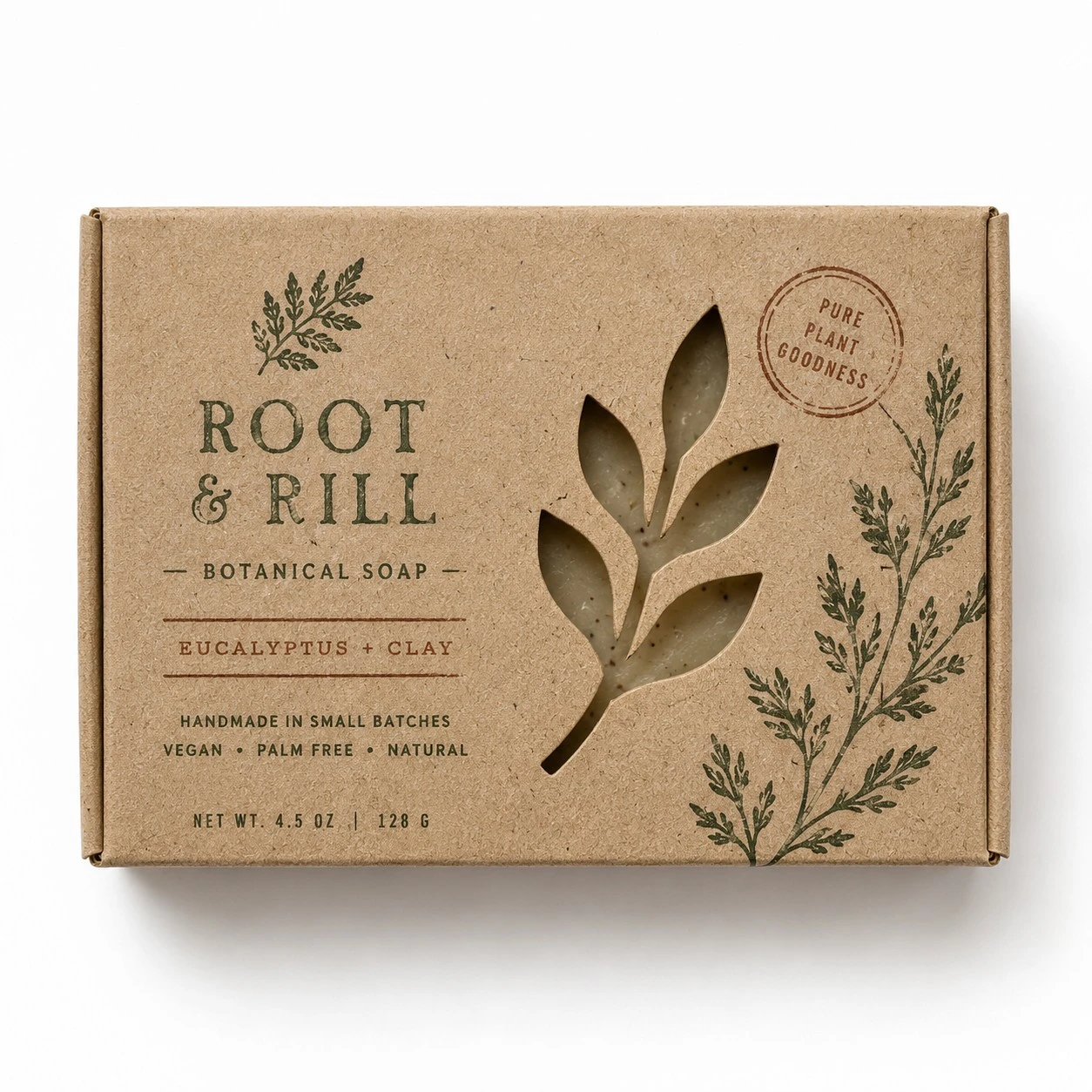 kraft custom handmade soap box leaf window root rill