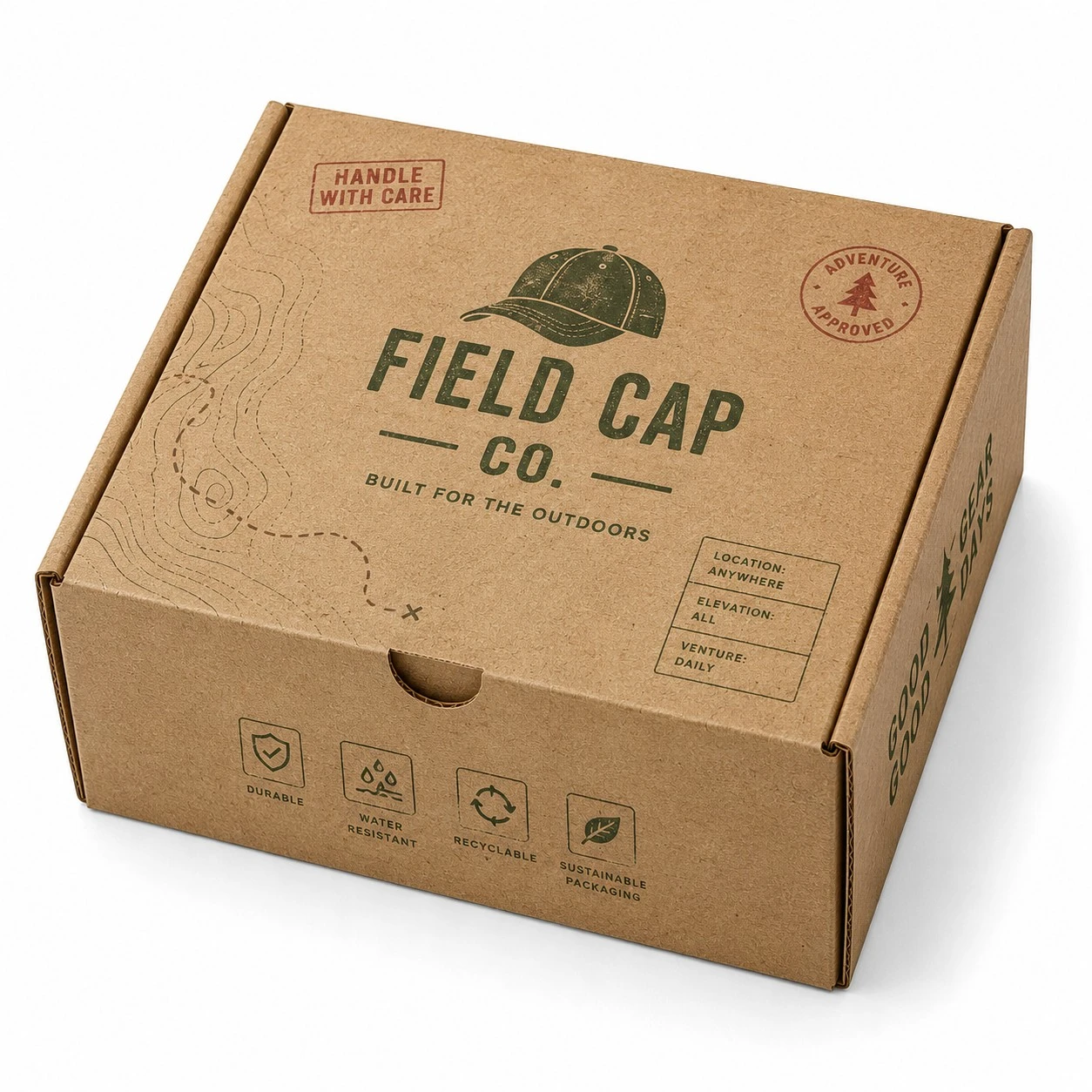 kraft custom hat shipping box field cap design