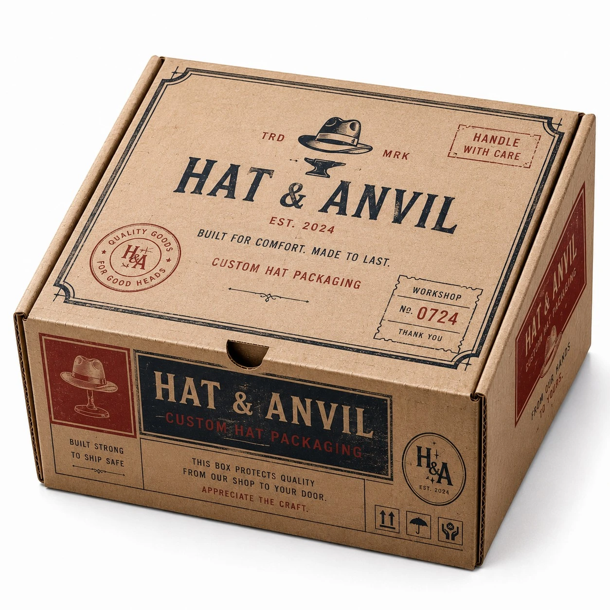 kraft hat shipping box hat anvil vintage design